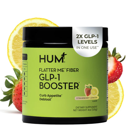 HUM Flatter Me Fiber Supplement for Women & Men, Prebiotics & Digestive Enzymes to Support Weight & Bloating, Digestive & Gut Health, Fiber Powder Drink Mix, Strawberry Lemon - 10 Servings - Maple Wellness Supplements