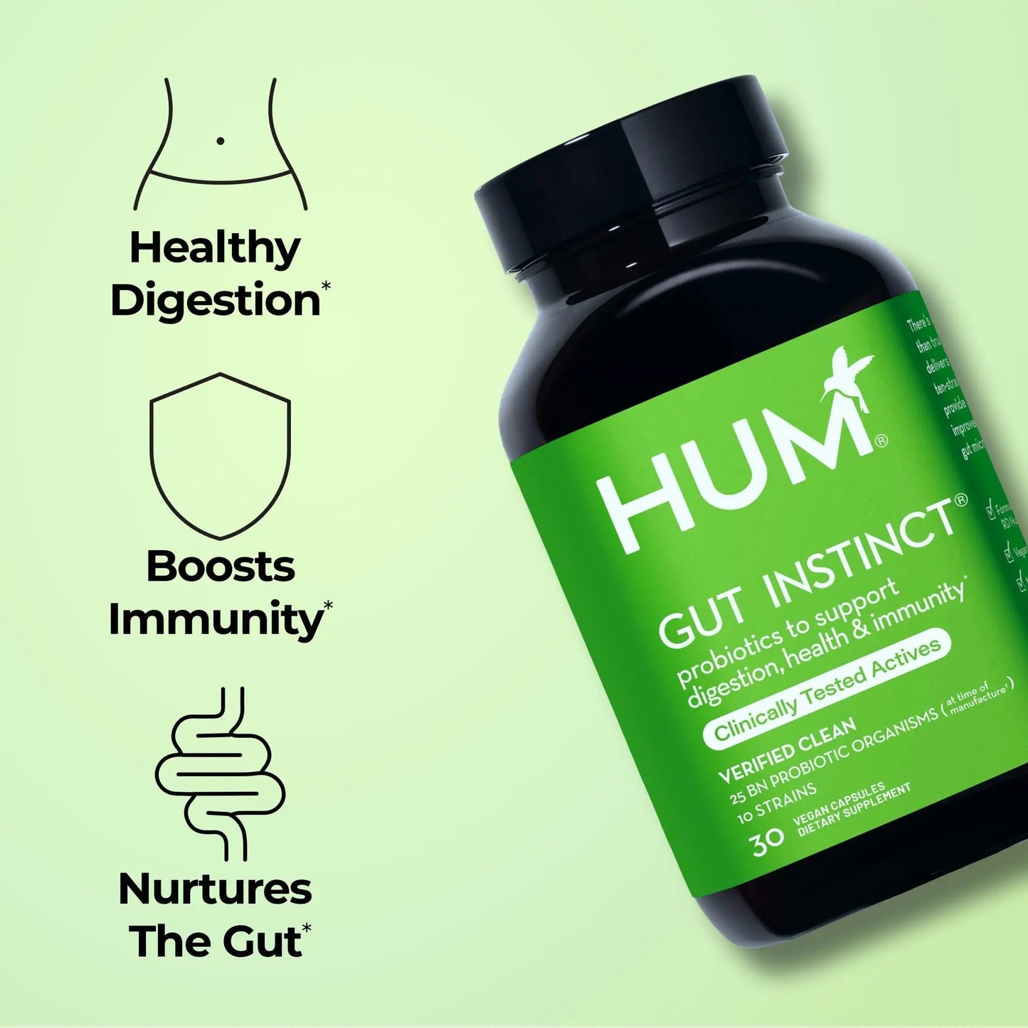 HUM Gut Instinct Daily Probiotics for Women and Men, Digestive Health, Lactobacillus, Bifidobacterium Strains for Immune Support, Probiotic Supplement for Healthy Gut Diversity, 30 Capsules - Maple Wellness Supplements