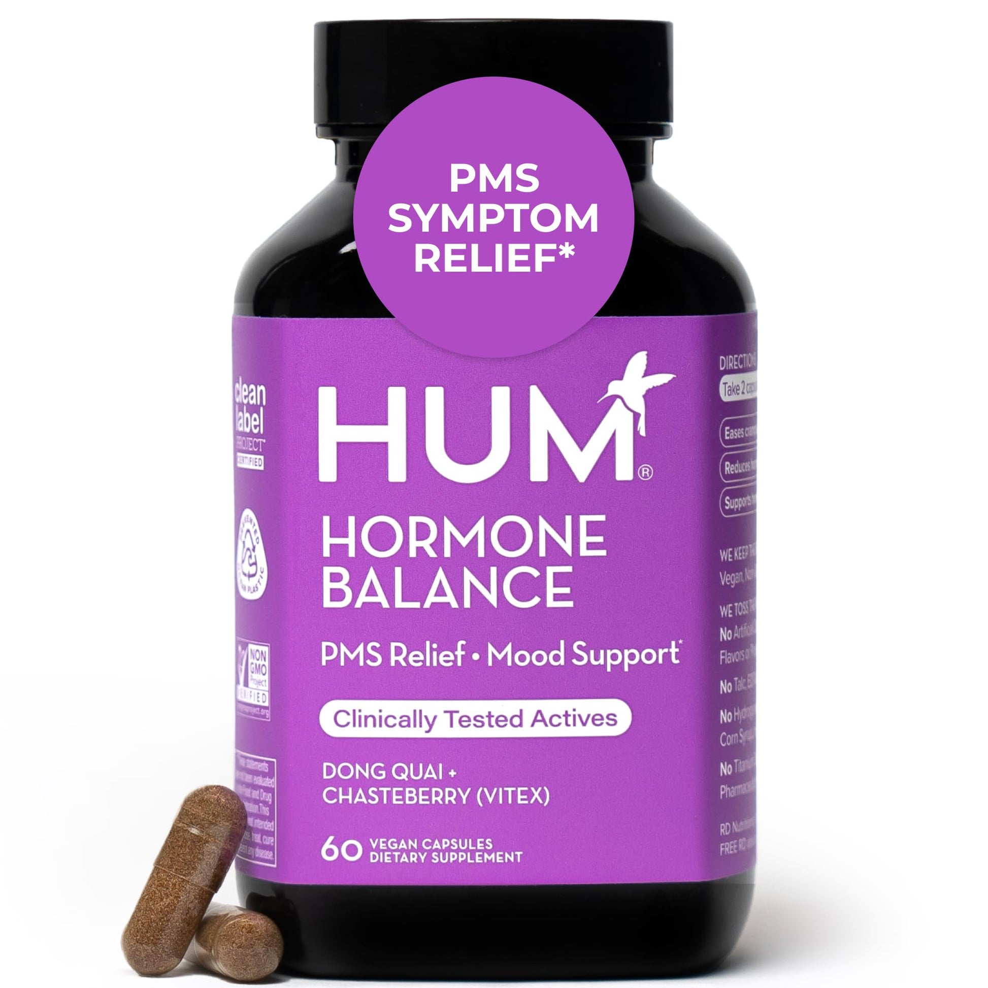HUM Hormone Balance for Women, Supplement for Women's Health with Chasteberry & Dong Quai, Support for PMS Symptoms, Cramps, Irritability, Hormonal Balance, Monthly Support, 60 Capsules - Maple Wellness Supplements