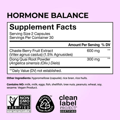 HUM Hormone Balance for Women, Supplement for Women's Health with Chasteberry & Dong Quai, Support for PMS Symptoms, Cramps, Irritability, Hormonal Balance, Monthly Support, 60 Capsules - Maple Wellness Supplements