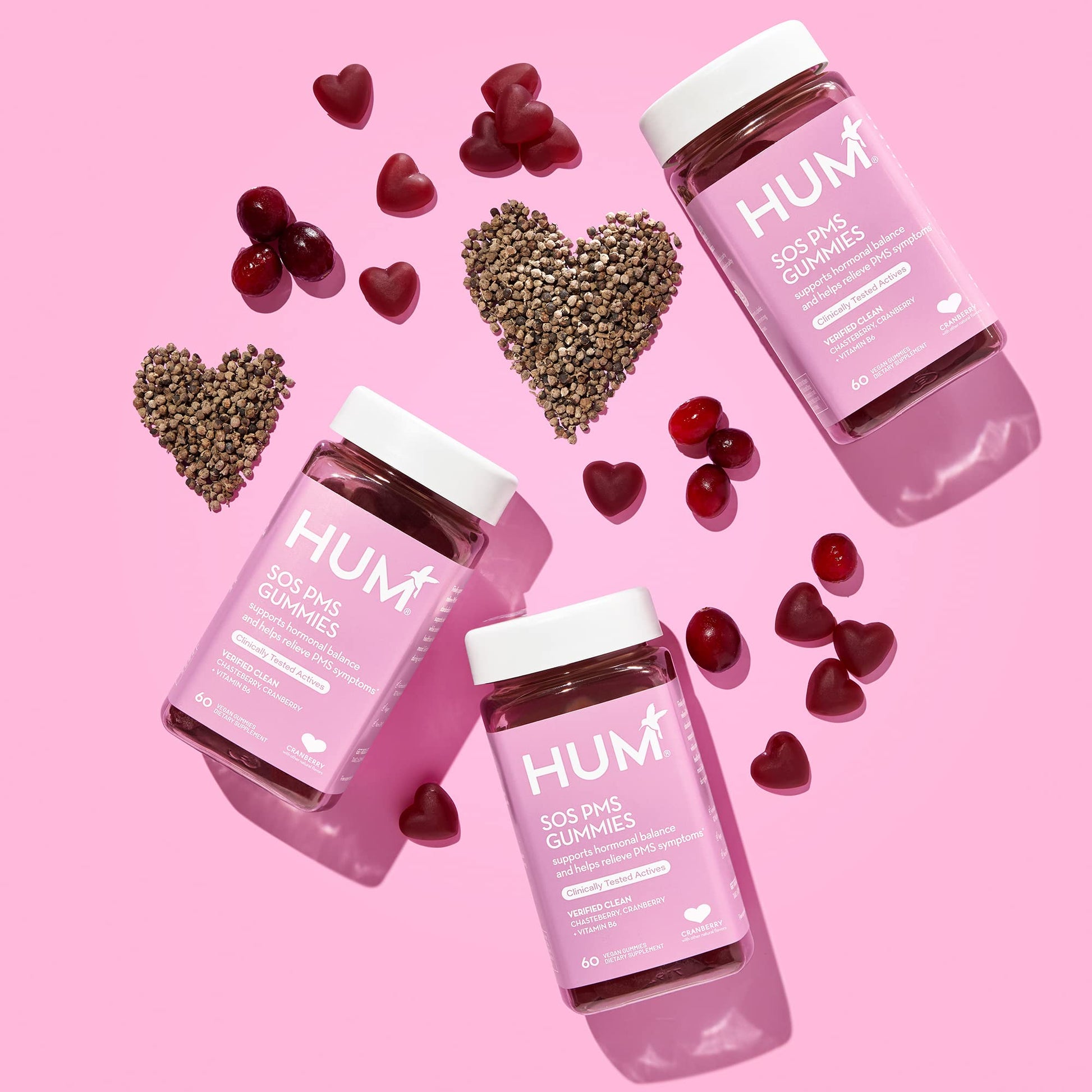HUM Nutrition SOS PMS Gummies, PMS Support Supplement for Women, Support Cycle Symptoms, Bloating, Hormonal Balance, Includes Vitamin B6, Cranberry & Chasteberry Vitex, Gluten Free, 60 Vegan Gummies - Maple Wellness Supplements
