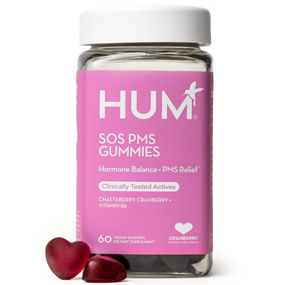 HUM Nutrition SOS PMS Gummies, PMS Support Supplement for Women, Support Cycle Symptoms, Bloating, Hormonal Balance, Includes Vitamin B6, Cranberry & Chasteberry Vitex, Gluten Free, 60 Vegan Gummies - Maple Wellness Supplements