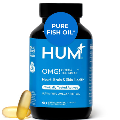 HUM OMG! Omega The Great Triple Omega 3 Fish Oil Supplement for Women & Men with Vitamin E, DHA & EPA, Skin Care & Skin Tone Support for Heart & Brain Health, Gluten Free, Non GMO, 60 Softgels - Maple Wellness Supplements