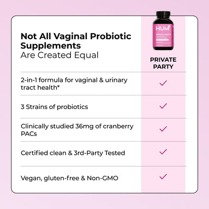 HUM Private Party Vaginal Probiotics for Women, pH Balance and Urinary Tract Support Vaginal Probiotic Supplement with Cranberry & Lactobacillus Blend, Women's Health Cranberry Pills, 30 Capsules - Maple Wellness Supplements