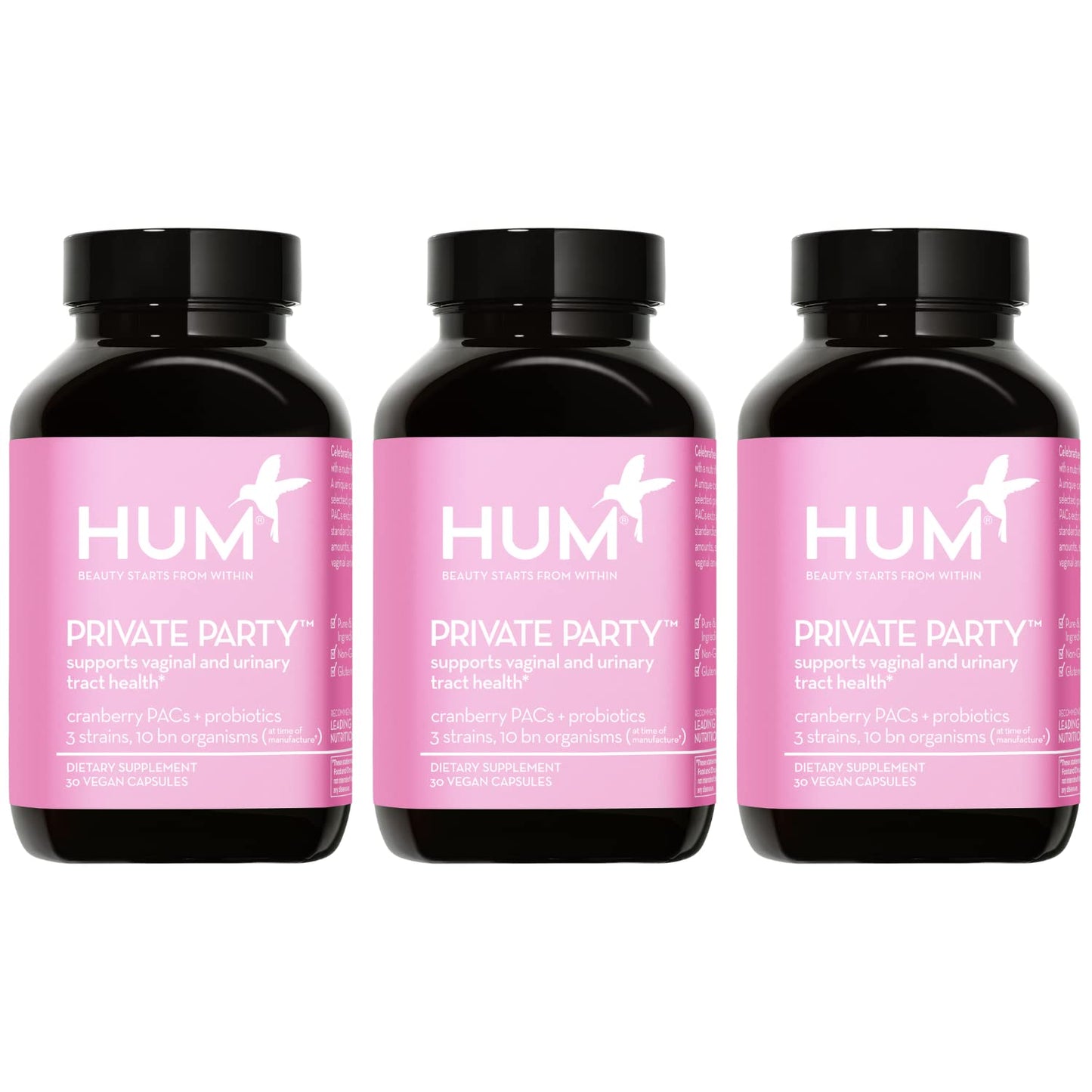 HUM Private Party Vaginal Probiotics for Women, pH Balance and Urinary Tract Support Vaginal Probiotic Supplement with Cranberry & Lactobacillus Blend, Women's Health Cranberry Pills, 90 Capsules - Maple Wellness Supplements