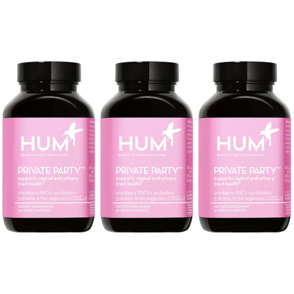 HUM Private Party Vaginal Probiotics for Women, pH Balance and Urinary Tract Support Vaginal Probiotic Supplement with Cranberry & Lactobacillus Blend, Women's Health Cranberry Pills, 90 Capsules - Maple Wellness Supplements