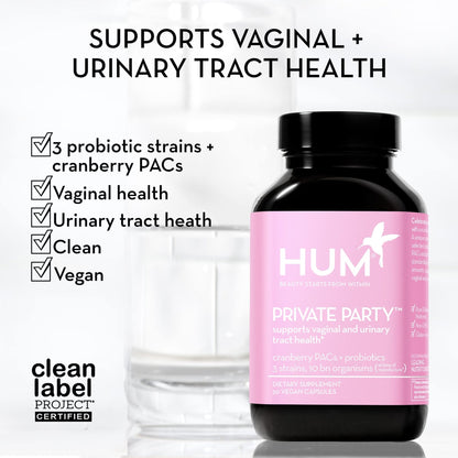 HUM Private Party Vaginal Probiotics for Women, pH Balance and Urinary Tract Support Vaginal Probiotic Supplement with Cranberry & Lactobacillus Blend, Women's Health Cranberry Pills, 90 Capsules - Maple Wellness Supplements
