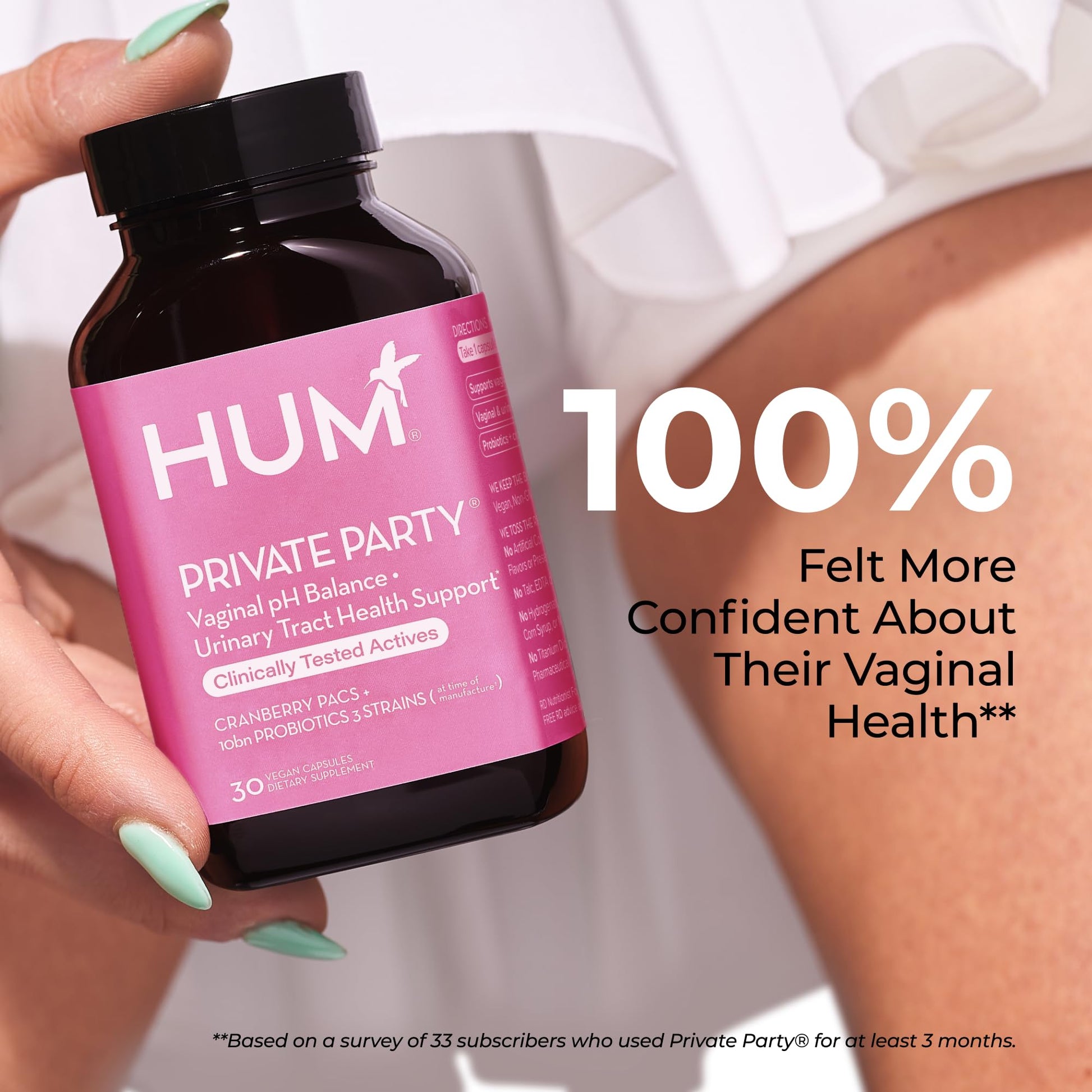 HUM Private Party Vaginal Probiotics for Women, pH Balance and Urinary Tract Support Vaginal Probiotic Supplement with Cranberry & Lactobacillus Blend, Women's Health Cranberry Pills, 30 Capsules - Maple Wellness Supplements