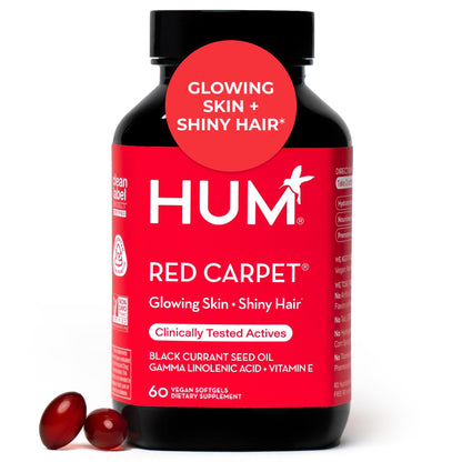 HUM Red Carpet Skin & Hair Vitamins for Women with Omega 3 Fatty Acids, Vitamin E, and Black Currant Seed Oil, Supplement for Skin Health & Healthy Hair Follicles Support, 60 Count - Maple Wellness Supplements