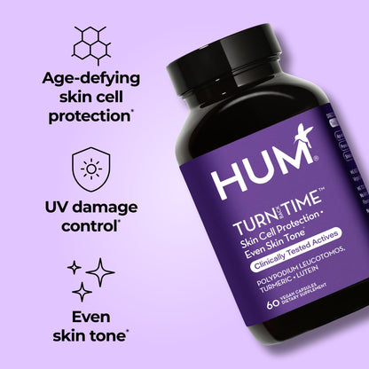 HUM Turn Back Time Turmeric Supplement for Youthful Looking Skin Support with Green Tea Extract, Lutein & Polyphenols, Skin Care Aging & Collagen Support Capsules for Even Tone, 60 Vegan Capsules - Maple Wellness Supplements