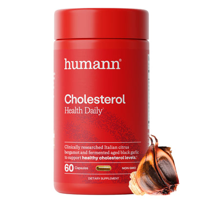 Humann Cholesterol Health Daily, Aged Black Garlic Extract & Citrus Bergamot, Cholesterol & Lipid Support Supplement, 60 Capsules - Maple Wellness Supplements