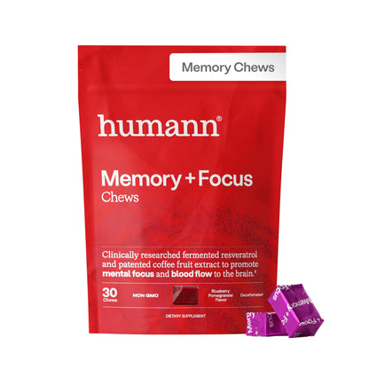 Humann Memory and Focus Chews, Brain Supplement for Mental Alertness with Beet Root Powder, Clinically Studied Nootropics, Resveratrol Plus Beet Root Powder - Maple Wellness Supplements