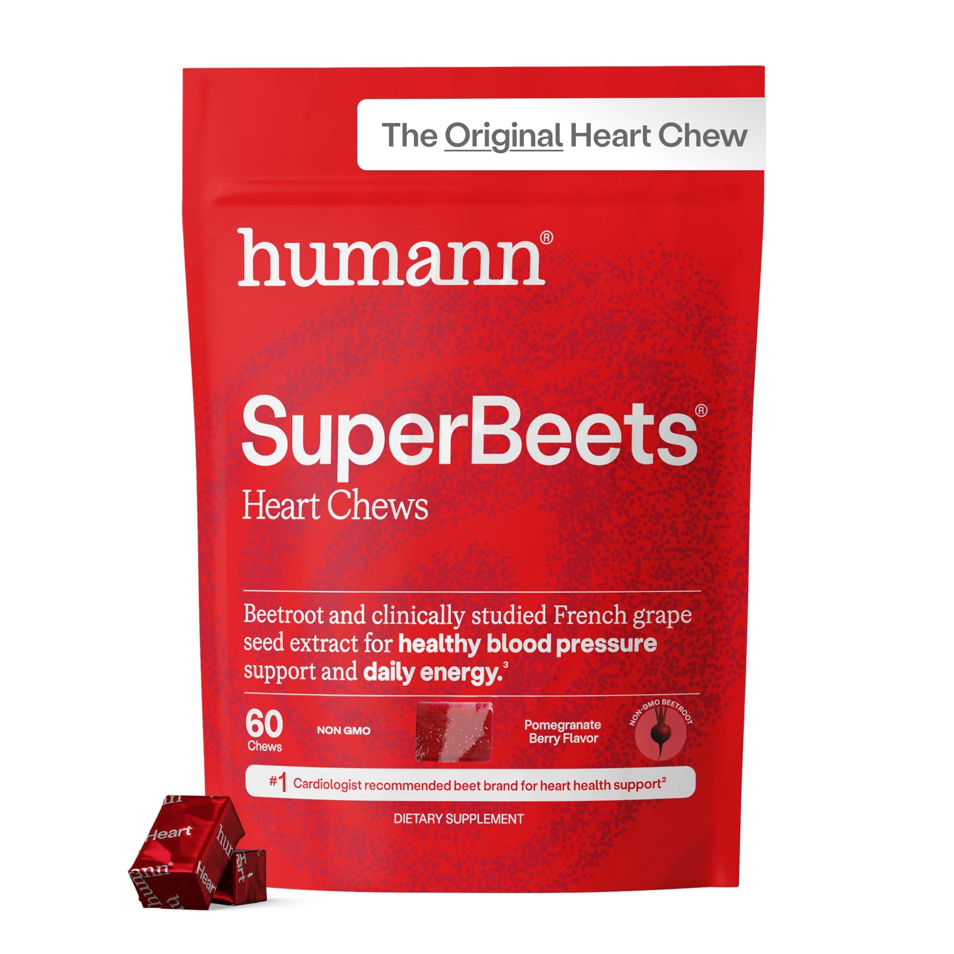 Humann SuperBeets Heart Chews, Beet Root Powder Support Energy Supplement, Nitric Oxide and Blood Pressure Support, Grape Seed Extract & Non-GMO - Maple Wellness Supplements