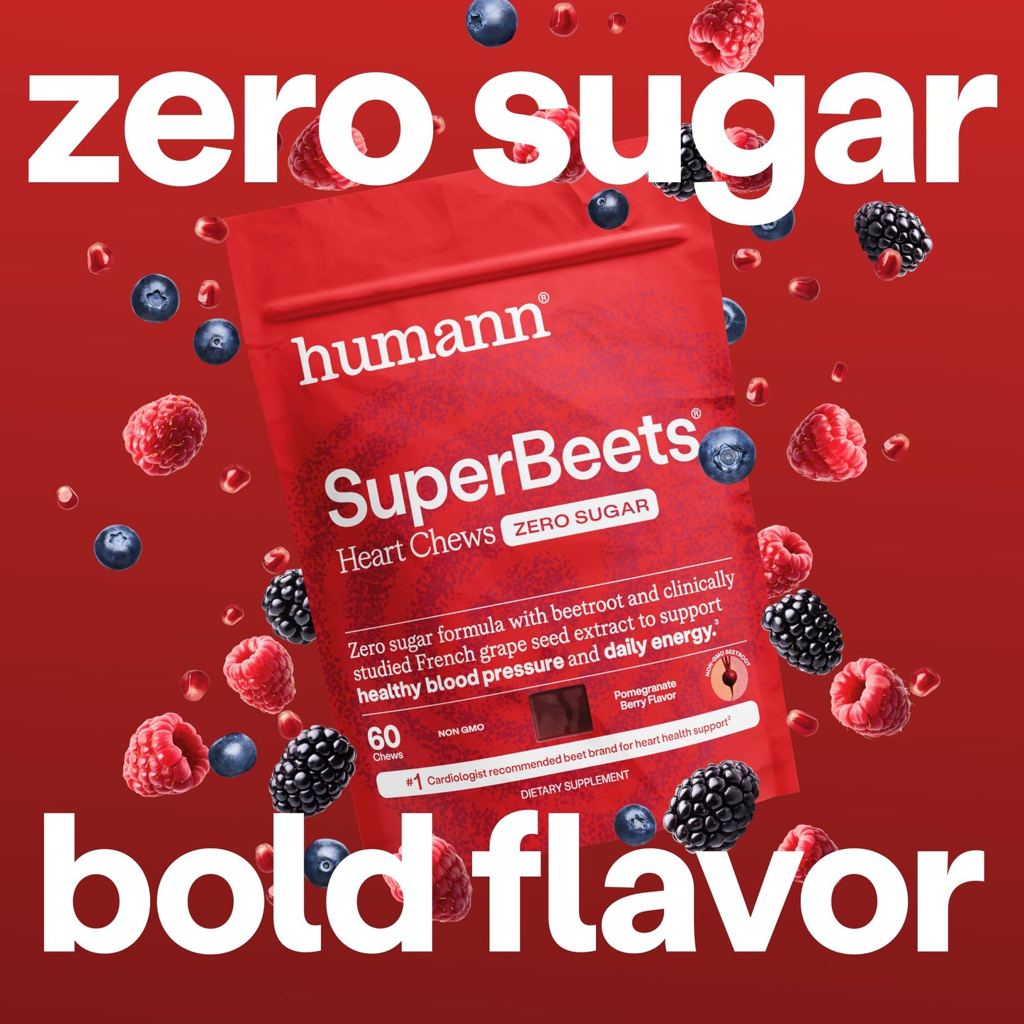 Humann SuperBeets Heart Chews Zero Sugar, Beet Root Supplement, Energy, Nitric Oxide and Blood Pressure Support, Grape Seed Extract & Non-GMO - Maple Wellness Supplements