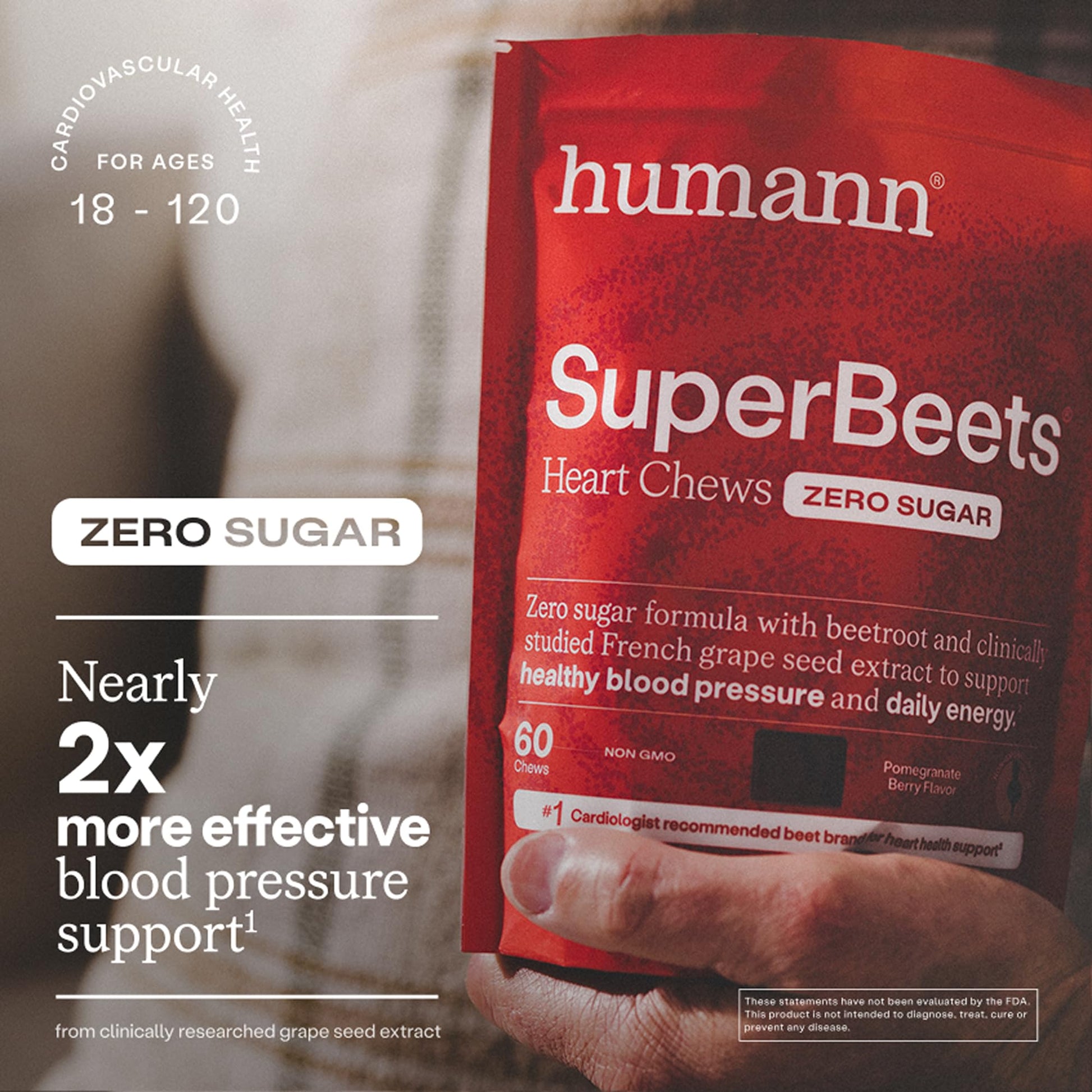 Humann SuperBeets Heart Chews Zero Sugar, Beet Root Supplement, Energy, Nitric Oxide and Blood Pressure Support, Grape Seed Extract & Non-GMO - Maple Wellness Supplements