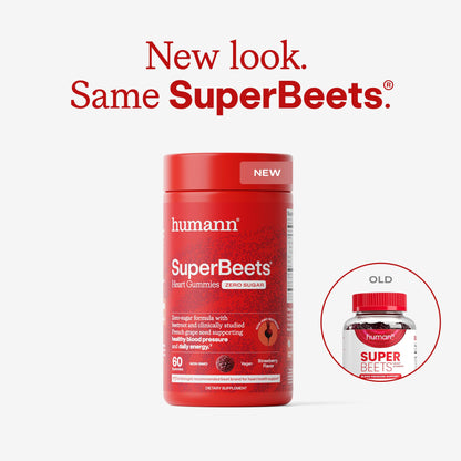 Humann SuperBeets Heart Gummies Zero Sugar - Beet Gummy with Energy Support, Grape Seed Extract & Beetroot Powder - 60 Count - Maple Wellness Supplements