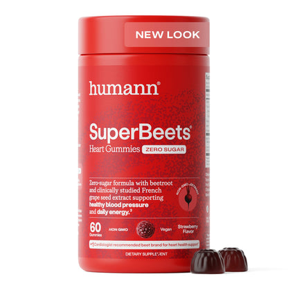 Humann SuperBeets Heart Gummies Zero Sugar - Beet Gummy with Energy Support, Grape Seed Extract & Beetroot Powder - 60 Count - Maple Wellness Supplements