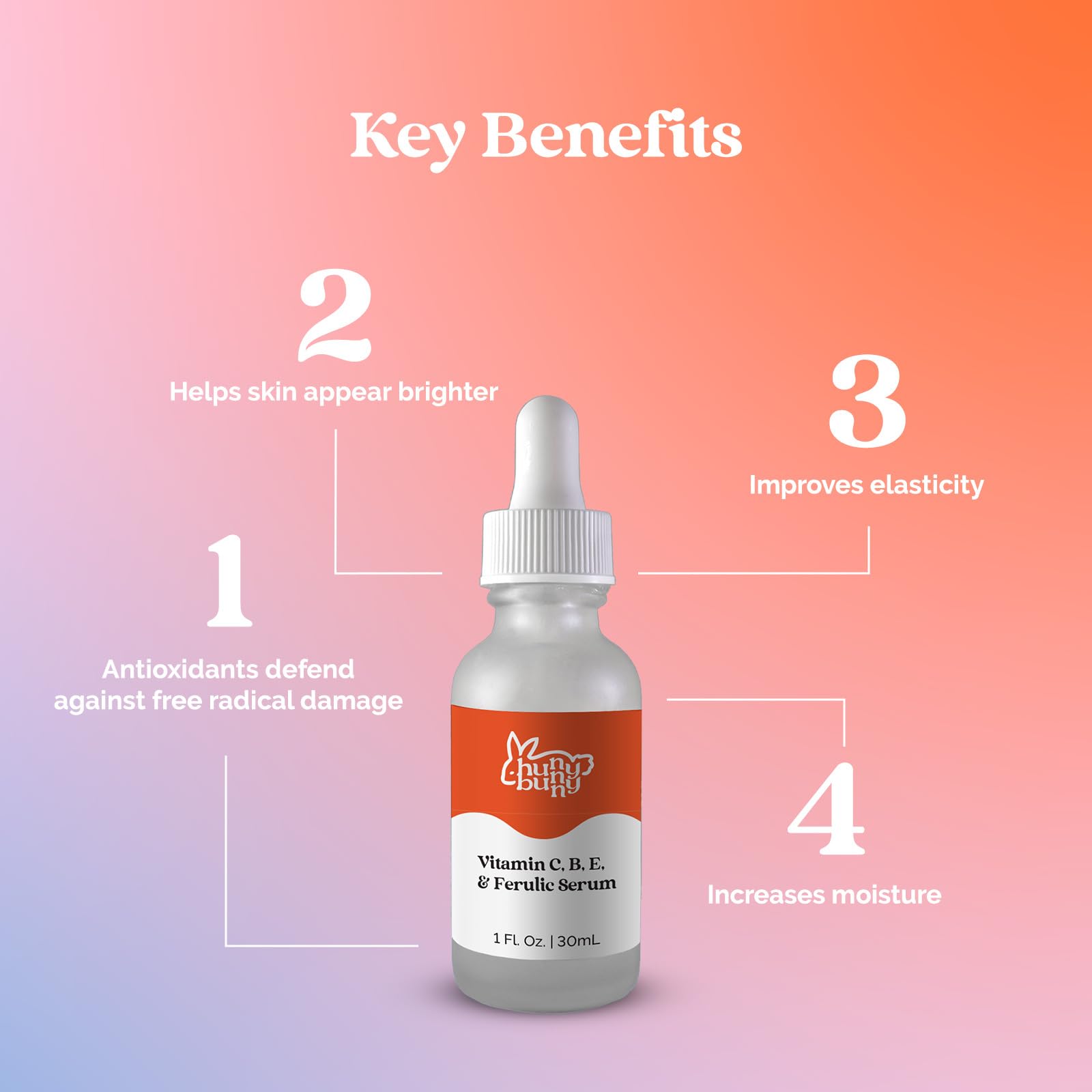 Hunny Bunny Vitamin C Serum for Face - Pure Brightening Dark Spots Sensitive Skin - Ferulic Acid, Niacinamide, L-Ascorbic Acid, Hyaluronic Acid, Vitamins B E, 1 Fl Oz - Maple Wellness Supplements