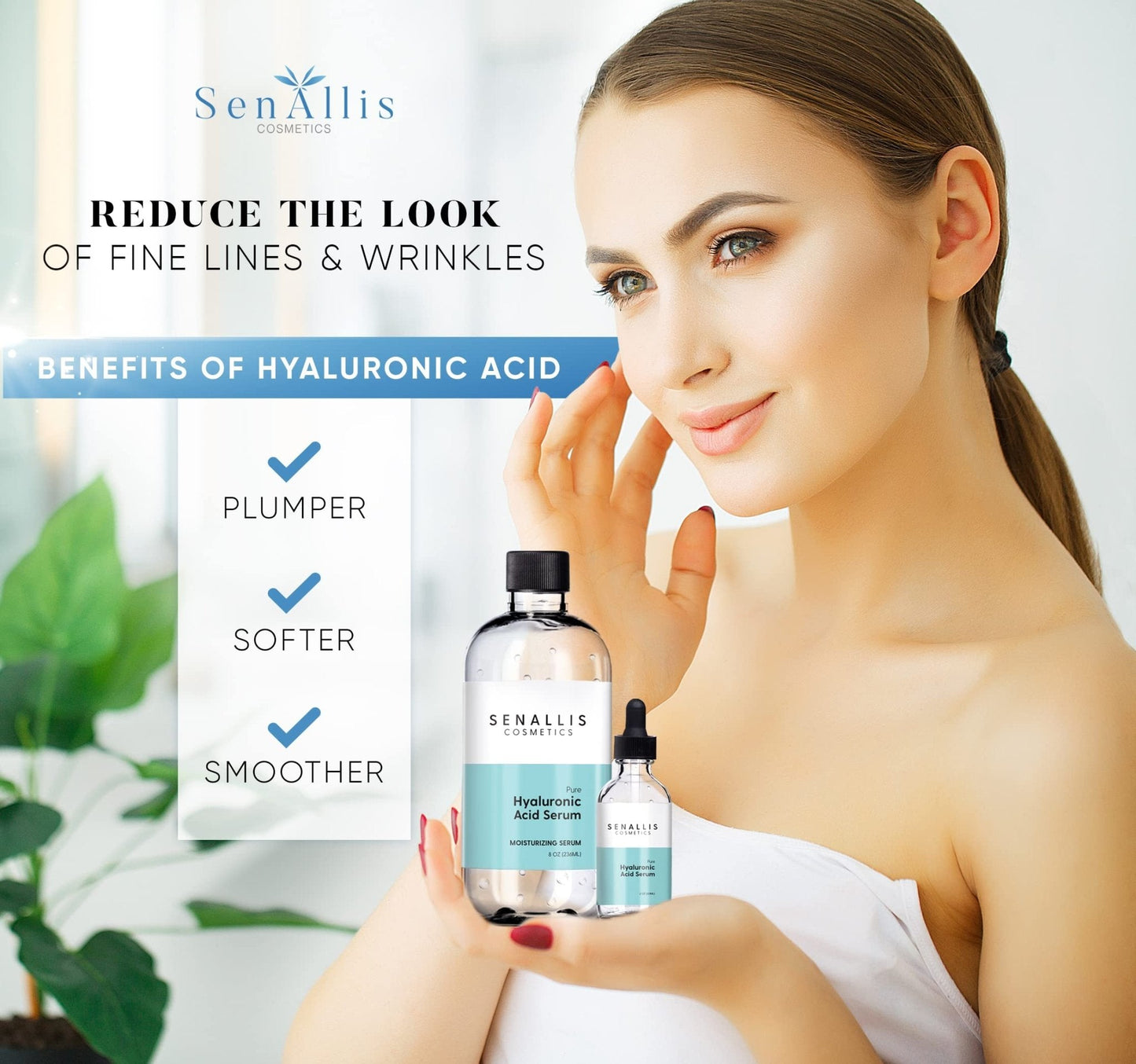 Hyaluronic Acid Serum 8 fl oz And 2 fl oz, Made From Pure Hyaluronic Acid, Anti Aging/Wrinkle, Ultra-Hydrating Moisturizer - Maple Wellness Supplements