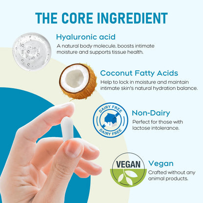 Hyaluronic Acid Vaginal Suppositories 10 mg for Women | Vaginal Moisturizer for Dryness, Itching & Irritation | Menopause & Intimate Care with Coconut Fatty Acids | Estrogen Free, 12 Count - Maple Wellness Supplements