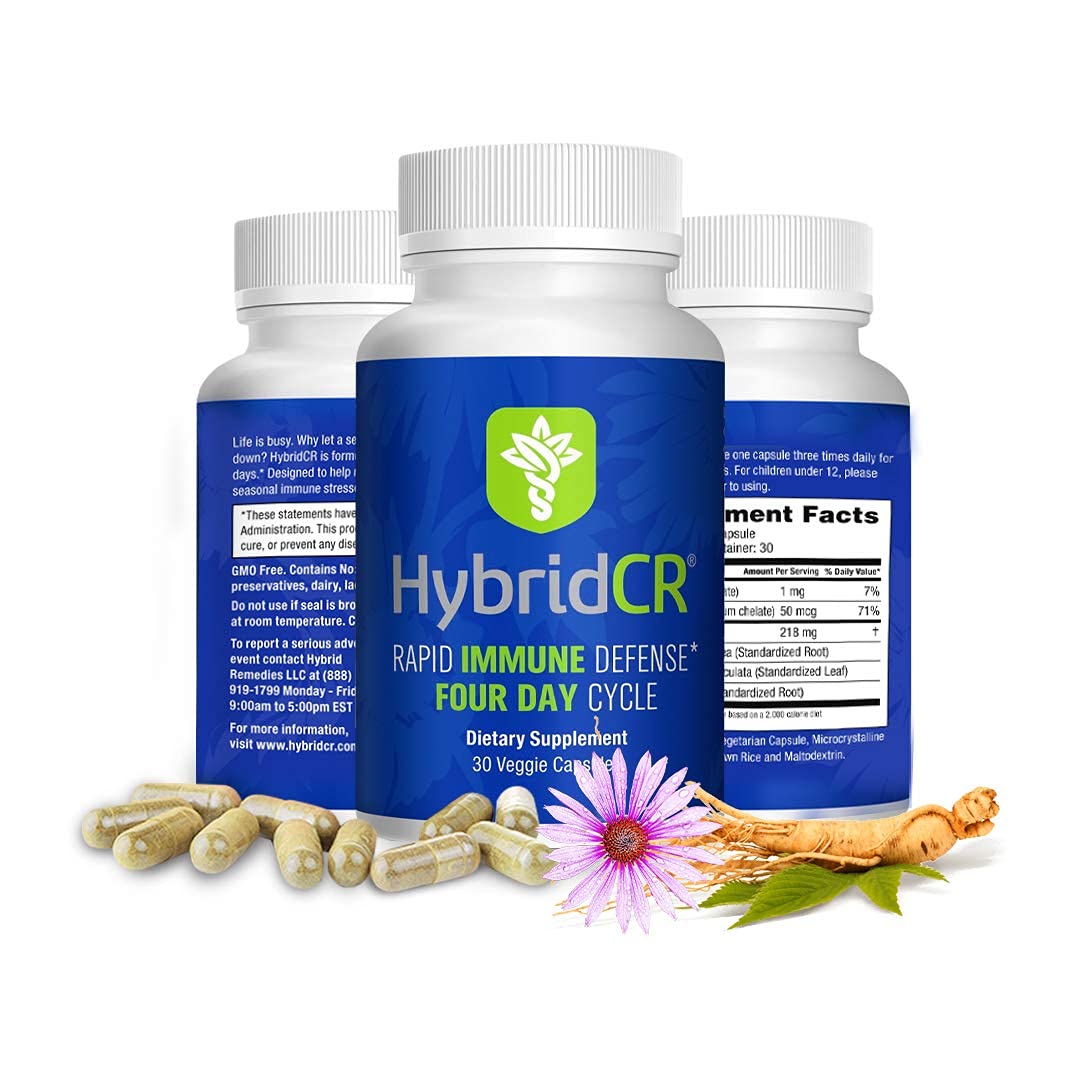 HybridCR Rapid Immunity Supplement | Zinc, Echinacea, Andrographis, Ginseng, Selenium, Gluten-Free & Non-GMO | 5-in-1 Immune Support Supplement | Pharmacist Formulated 1 Month Supply (30 Veggie Caps) - Maple Wellness Supplements