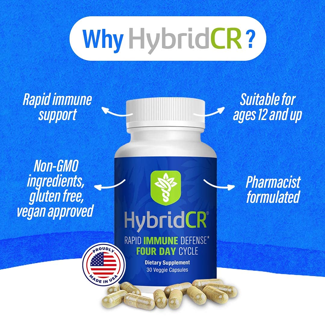HybridCR Rapid Immunity Supplement | Zinc, Echinacea, Andrographis, Ginseng, Selenium, Gluten-Free & Non-GMO | 5-in-1 Immune Support Supplement | Pharmacist Formulated 1 Month Supply (30 Veggie Caps) - Maple Wellness Supplements