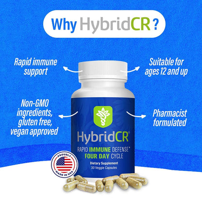HybridCR Rapid Immunity Supplement | Zinc, Echinacea, Andrographis, Ginseng, Selenium, Gluten-Free & Non-GMO | 5-in-1 Immune Support Supplement | Pharmacist Formulated 1 Month Supply (30 Veggie Caps) - Maple Wellness Supplements