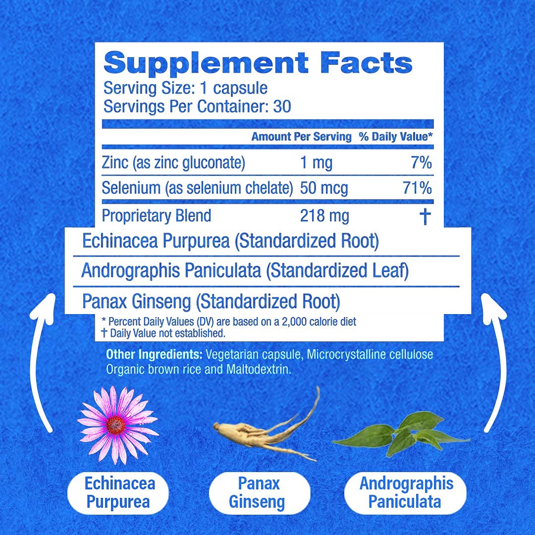 HybridCR Rapid Immunity Supplement | Zinc, Echinacea, Andrographis, Ginseng, Selenium, Gluten-Free & Non-GMO | 5-in-1 Immune Support Supplement | Pharmacist Formulated 1 Month Supply (30 Veggie Caps) - Maple Wellness Supplements