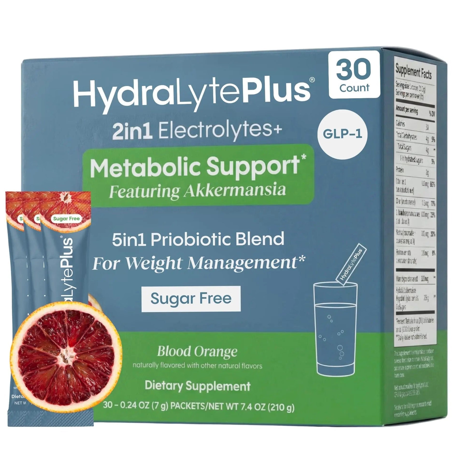 Hydralyte Plus Metabolic Support - GLP-1 Weight Loss Management and Gut Health - 5in1 Probiotic Blend - Akkermansia Muciniphila + Prebiotic Fiber + Electrolytes - Sugar Free (30 Packets) - Maple Wellness Supplements