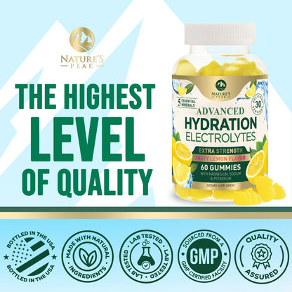 Hydration Electrolyte Gummies - Daily Liquid Replenisher Gummy - Electrolyte Multiplier with Minerals, Potassium & Real Salt - Vegan, Non-GMO - Tasty Lemon Flavor Hydration Electrolytes - 60 Gummies - Maple Wellness Supplements