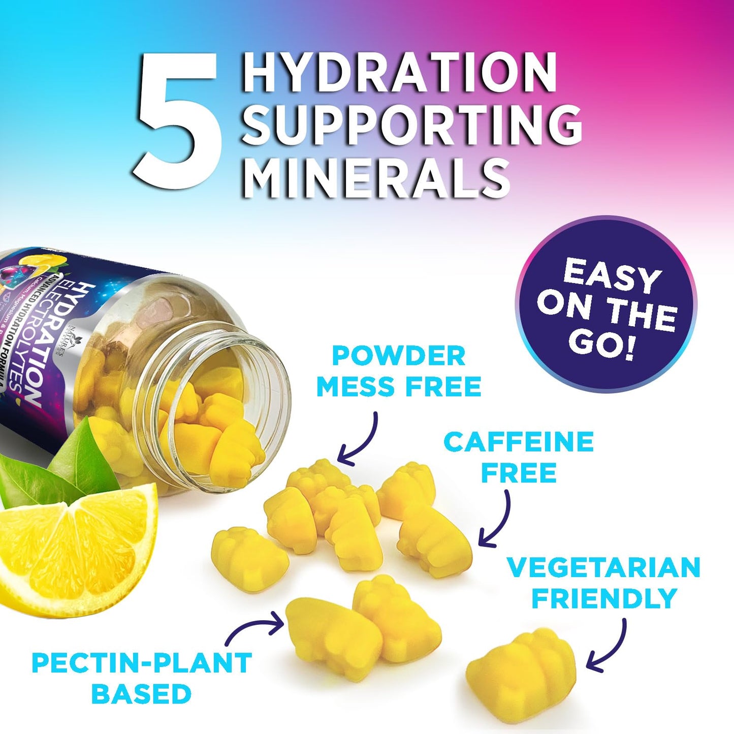 Hydration Electrolyte Gummies - Daily Liquid Replenisher Gummy - Electrolyte Multiplier with Minerals, Potassium & Real Salt - Vegan, Non-GMO - Tasty Lemon Flavor Hydration Electrolytes - Maple Wellness Supplements