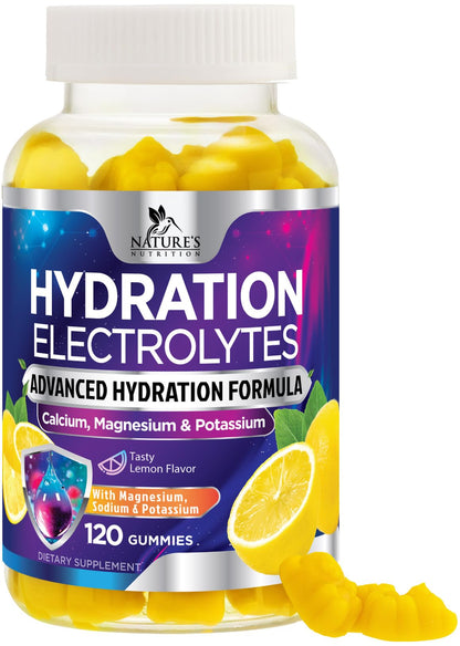 Hydration Electrolyte Gummies - Daily Liquid Replenisher Gummy - Electrolyte Multiplier with Minerals, Potassium & Real Salt - Vegan, Non-GMO - Tasty Lemon Flavor Hydration Electrolytes - Maple Wellness Supplements