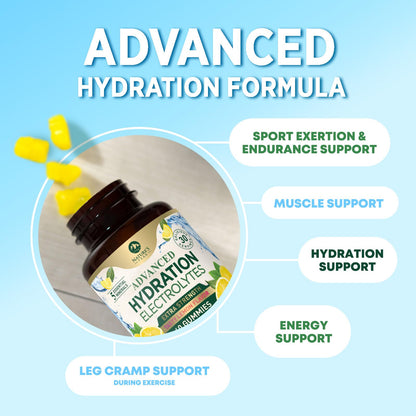 Hydration Electrolyte Gummies - Daily Liquid Replenisher Gummy - Electrolyte Multiplier with Minerals, Potassium & Real Salt - Vegan, Non-GMO - Tasty Lemon Flavor Hydration Electrolytes - 60 Gummies - Maple Wellness Supplements