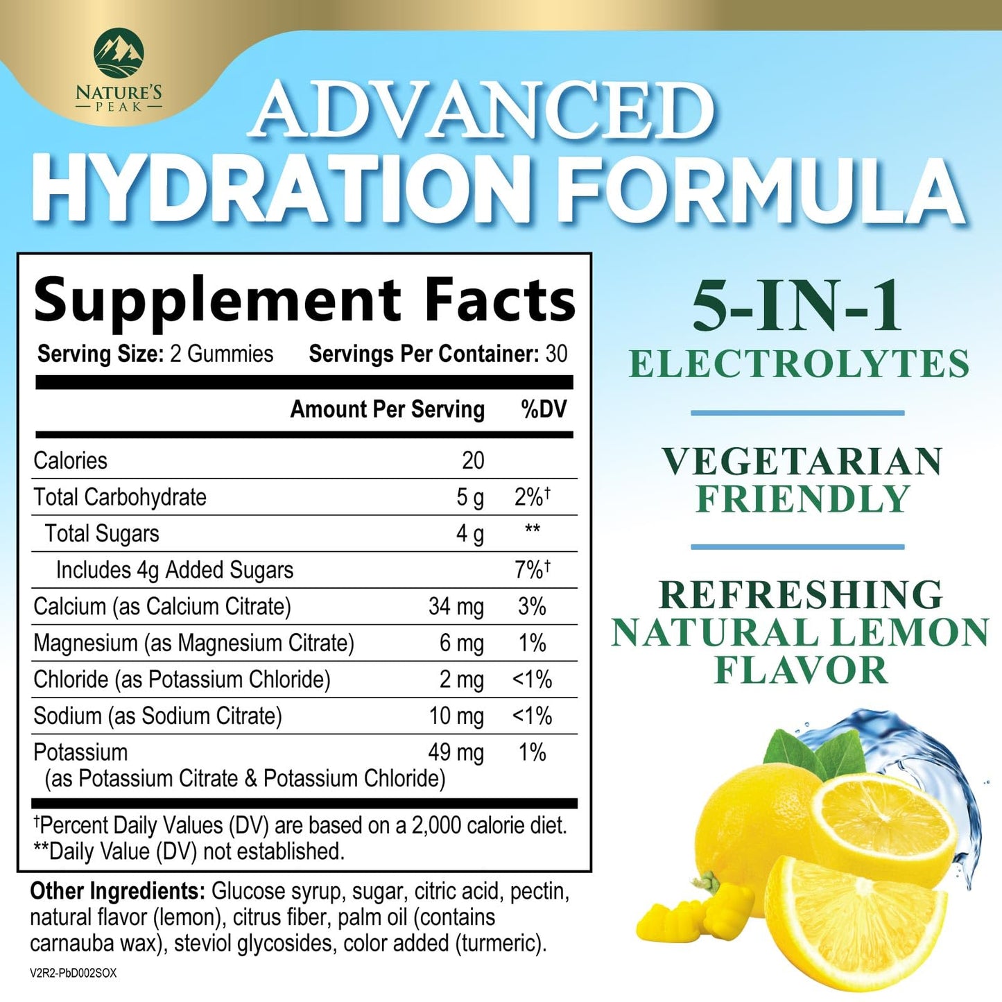 Hydration Electrolyte Gummies - Daily Liquid Replenisher Gummy - Electrolyte Multiplier with Minerals, Potassium & Real Salt - Vegan, Non-GMO - Tasty Lemon Flavor Hydration Electrolytes - 60 Gummies - Maple Wellness Supplements