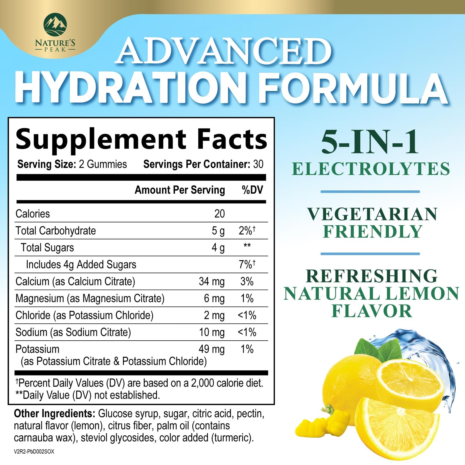 Hydration Electrolyte Gummies - Daily Liquid Replenisher Gummy - Electrolyte Multiplier with Minerals, Potassium & Real Salt - Vegan, Non-GMO - Tasty Lemon Flavor Hydration Electrolytes - 60 Gummies - Maple Wellness Supplements