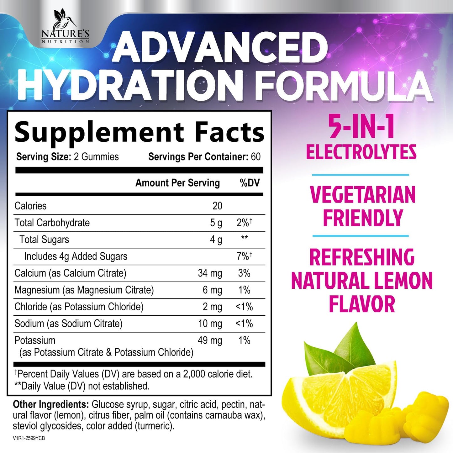 Hydration Electrolyte Gummies - Daily Liquid Replenisher Gummy - Electrolyte Multiplier with Minerals, Potassium & Real Salt - Vegan, Non-GMO - Tasty Lemon Flavor Hydration Electrolytes - Maple Wellness Supplements