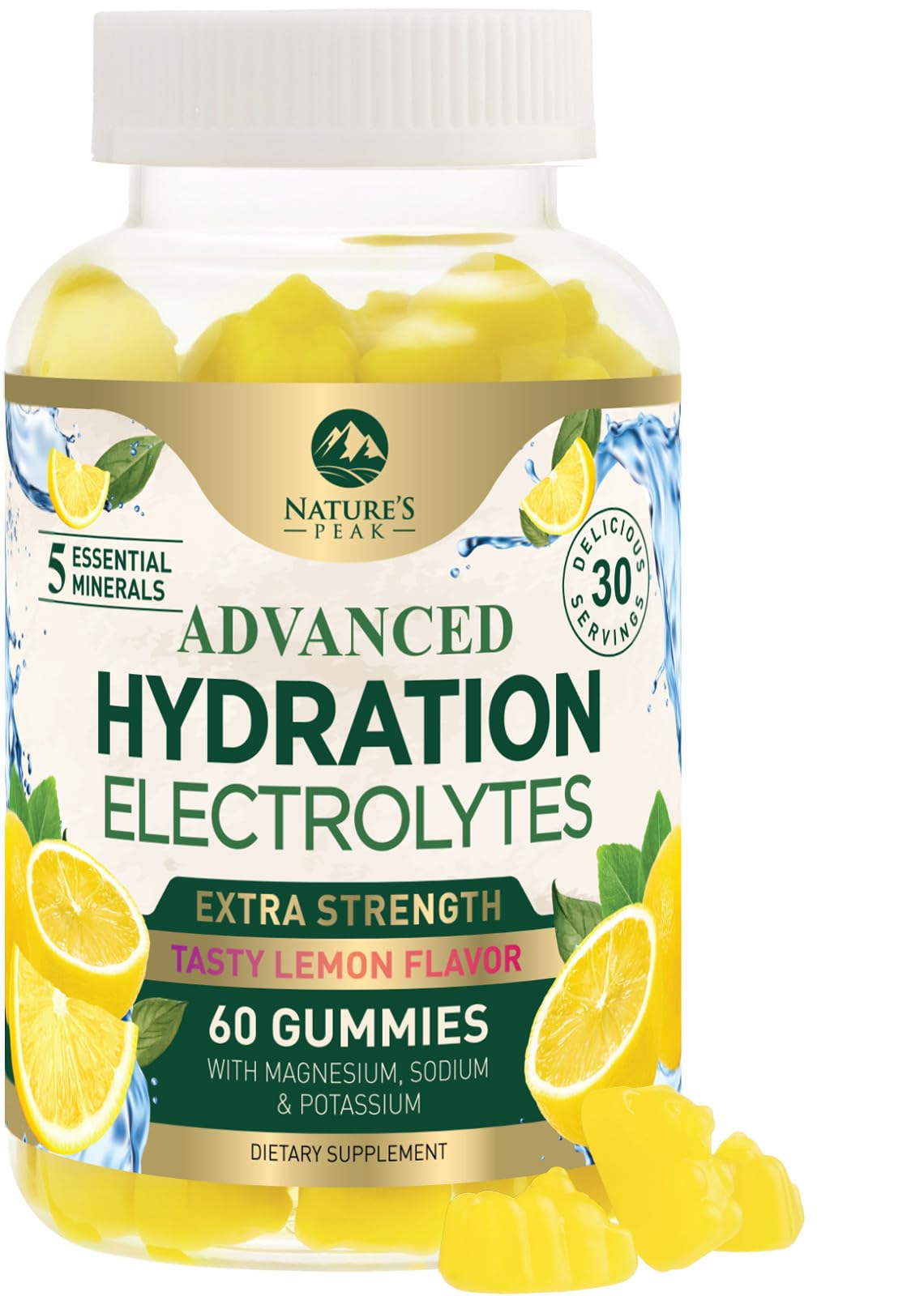 Hydration Electrolyte Gummies - Daily Liquid Replenisher Gummy - Electrolyte Multiplier with Minerals, Potassium & Real Salt - Vegan, Non-GMO - Tasty Lemon Flavor Hydration Electrolytes - 60 Gummies - Maple Wellness Supplements