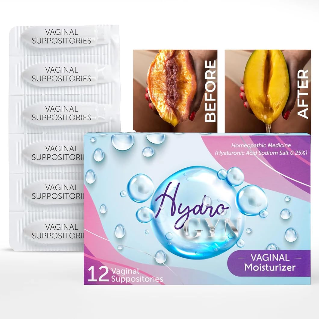 Hydro GYN Vaginal Moisturizer | Long Lasting for Vaginal Dryness & Irritation | Hyaluronic Acid & Vitamin E | Feminine Care Hormone Free | Pre and Post Menopausal | 12 Vaginal Suppositories - Maple Wellness Supplements