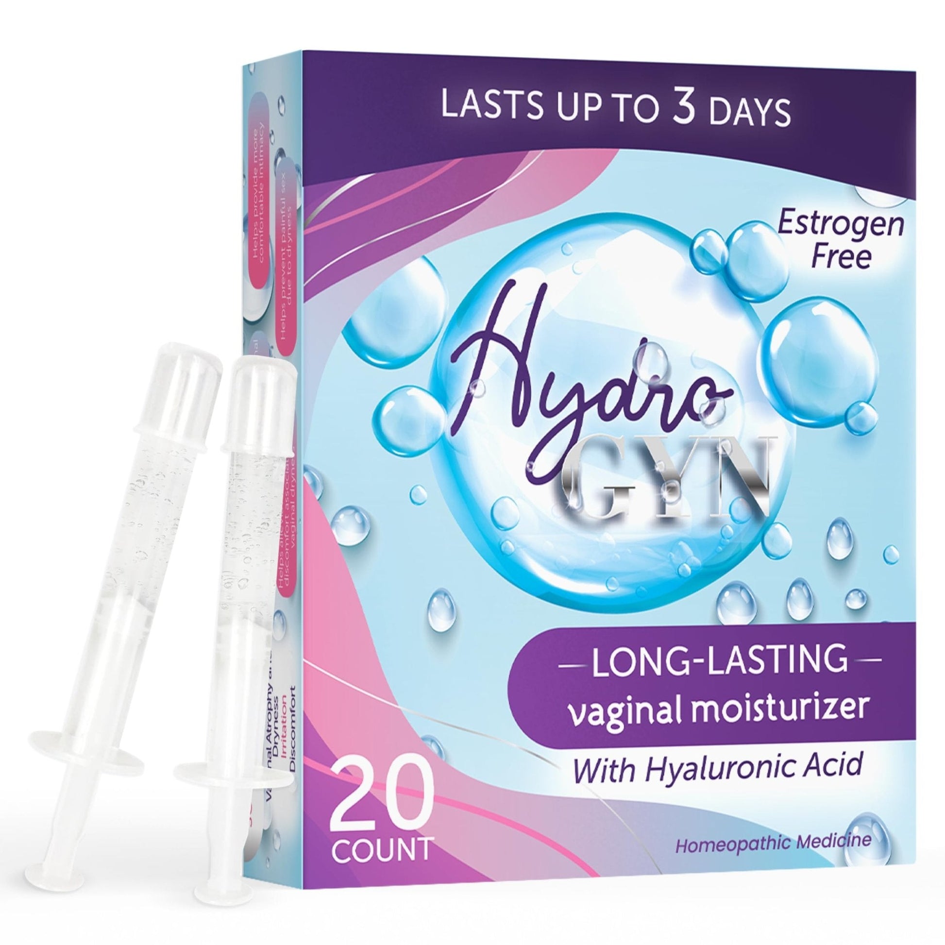 Hydro GYN Vaginal Moisturizer | Long Lasting for Vaginal Dryness & Irritation | Hyaluronic Acid & Vitamin E | Feminine Care Hormone Free | Pre and Post Menopausal I 20 Count - Maple Wellness Supplements