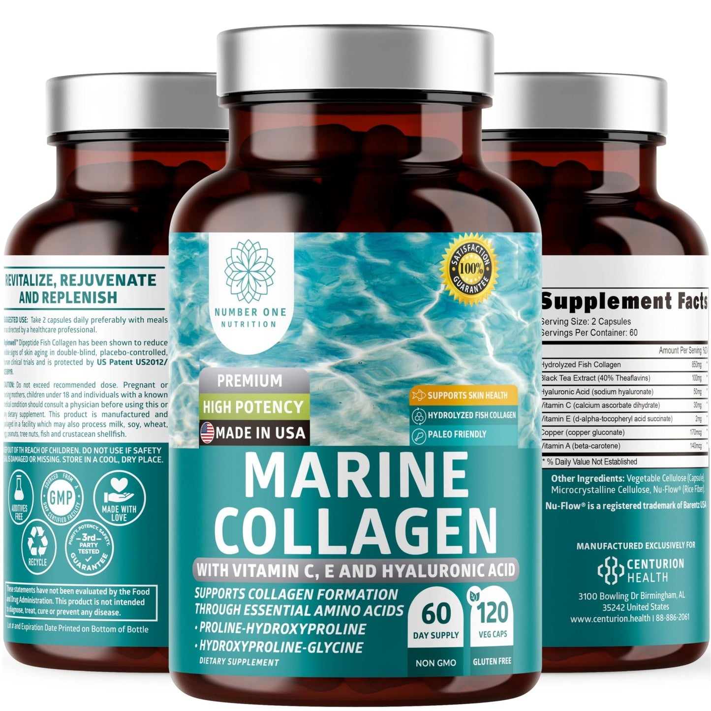 Hydrolyzed Marine Collagen with Hyaluronic Acid, Vitamin C, Theaflavin and Copper, Collagen Supplement for Women and Men for Radiant Skin, Hair & Nails, - Maple Wellness Supplements