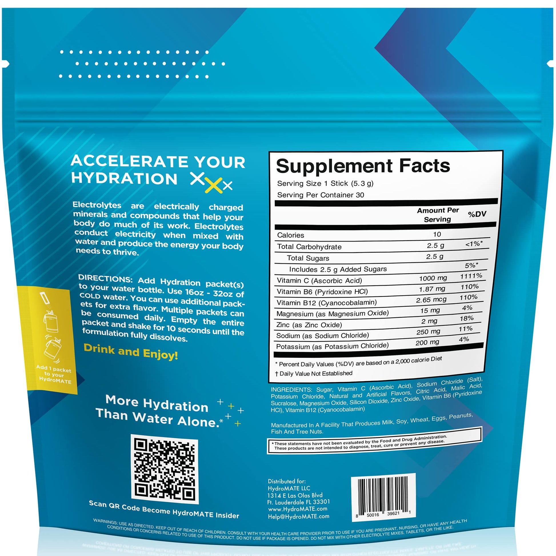HydroMATE Electrolyte Powder Lemon Lime Hydration Packets Low Sugar 30 Count - Maple Wellness Supplements
