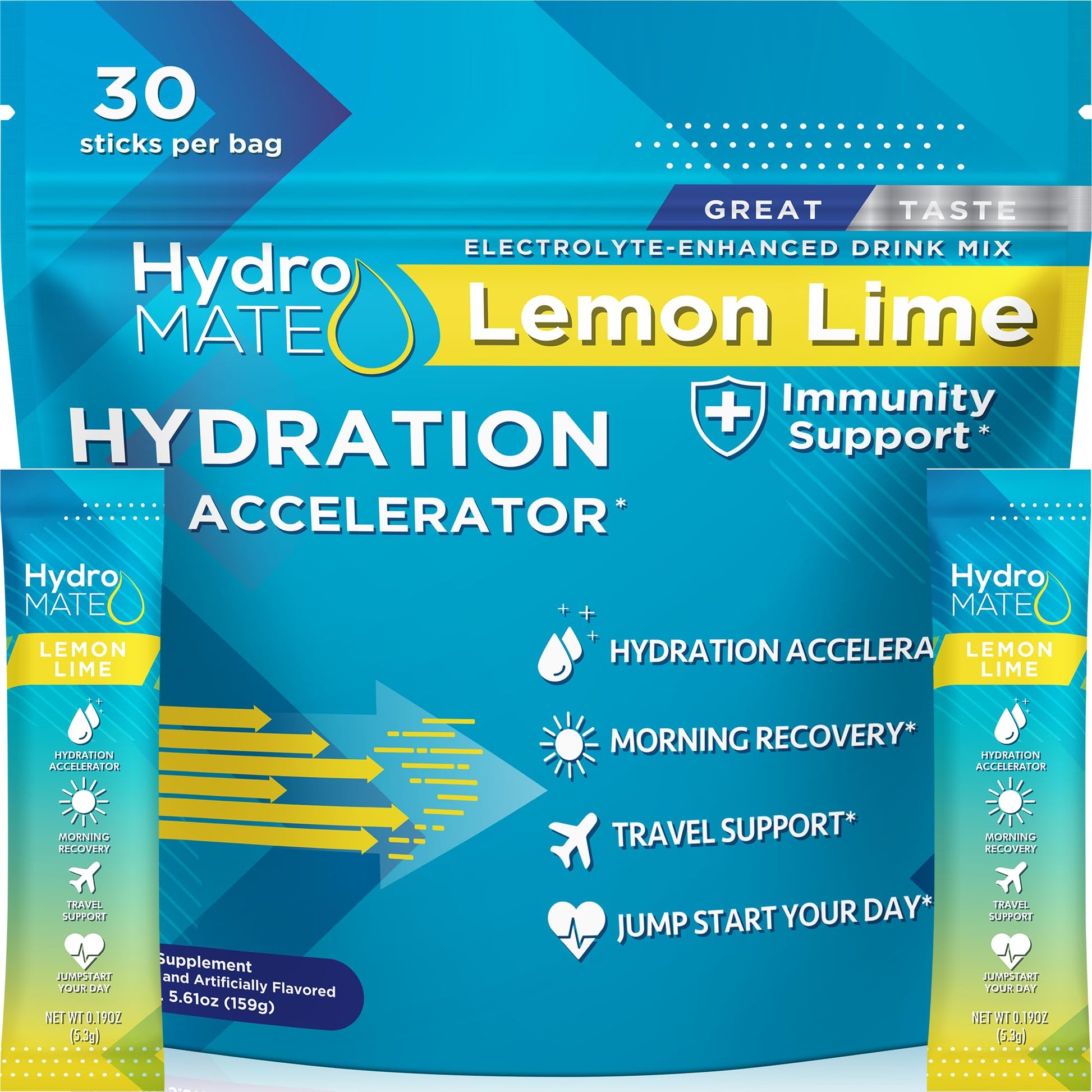 HydroMATE Electrolyte Powder Lemon Lime Hydration Packets Low Sugar 30 Count - Maple Wellness Supplements