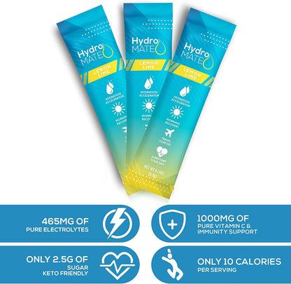 HydroMATE Electrolyte Powder Lemon Lime Hydration Packets Low Sugar 30 Count - Maple Wellness Supplements