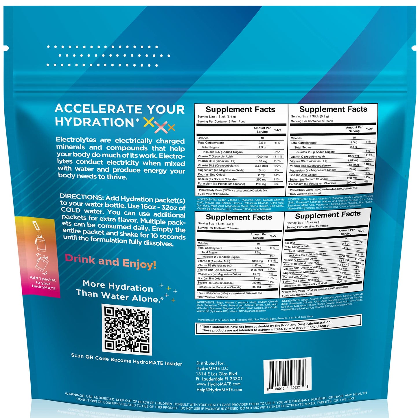 HydroMATE Electrolyte Powder Variety Pack Hydration Packets Low Sugar 30 Count - Maple Wellness Supplements