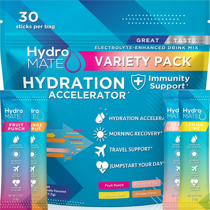 HydroMATE Electrolyte Powder Variety Pack Hydration Packets Low Sugar 30 Count - Maple Wellness Supplements