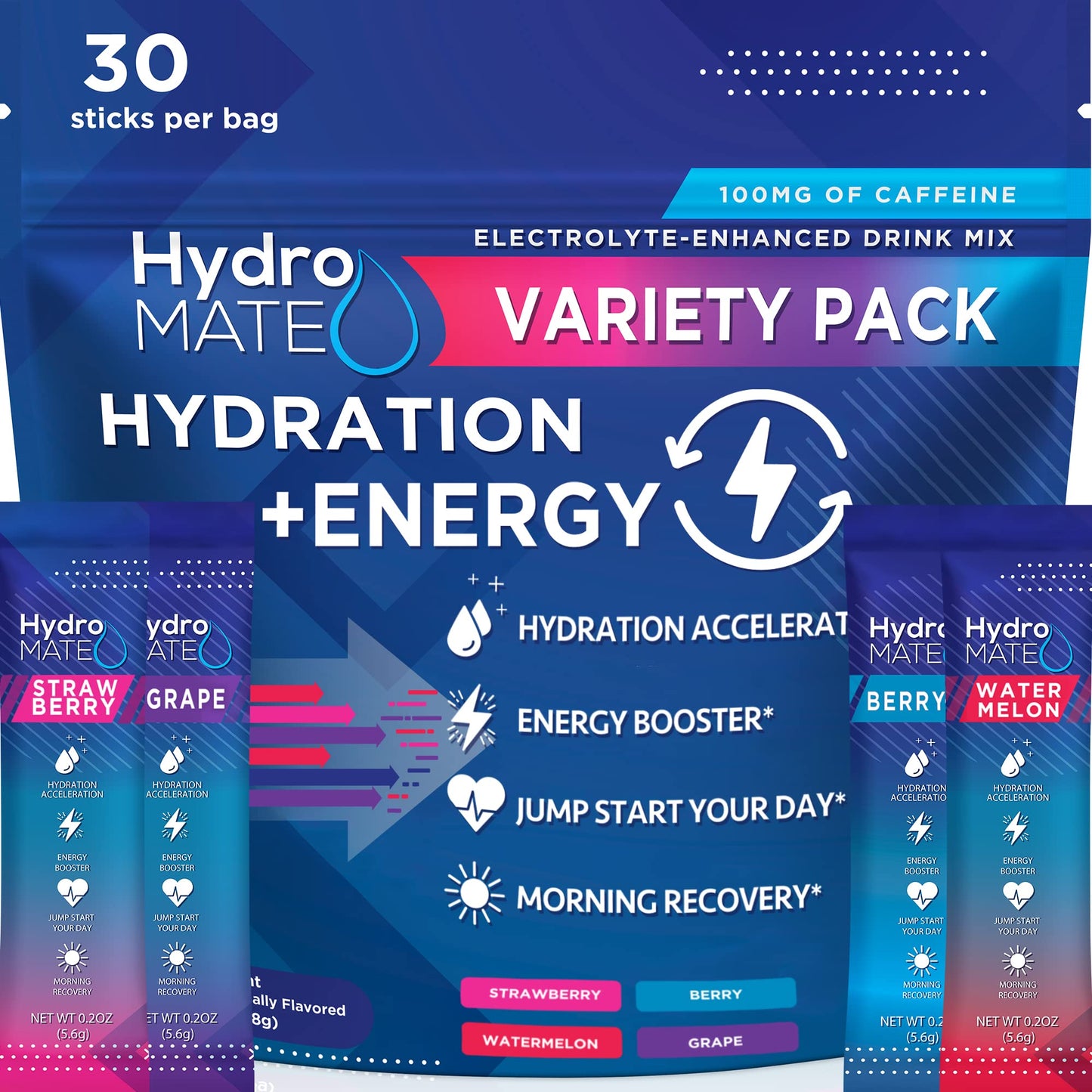 HydroMATE Electrolytes Powder Drink Mix Packets Hydration Accelerator Low Sugar Party Favors for Rapid Recovery Vitamin C Plu - Maple Wellness Supplements