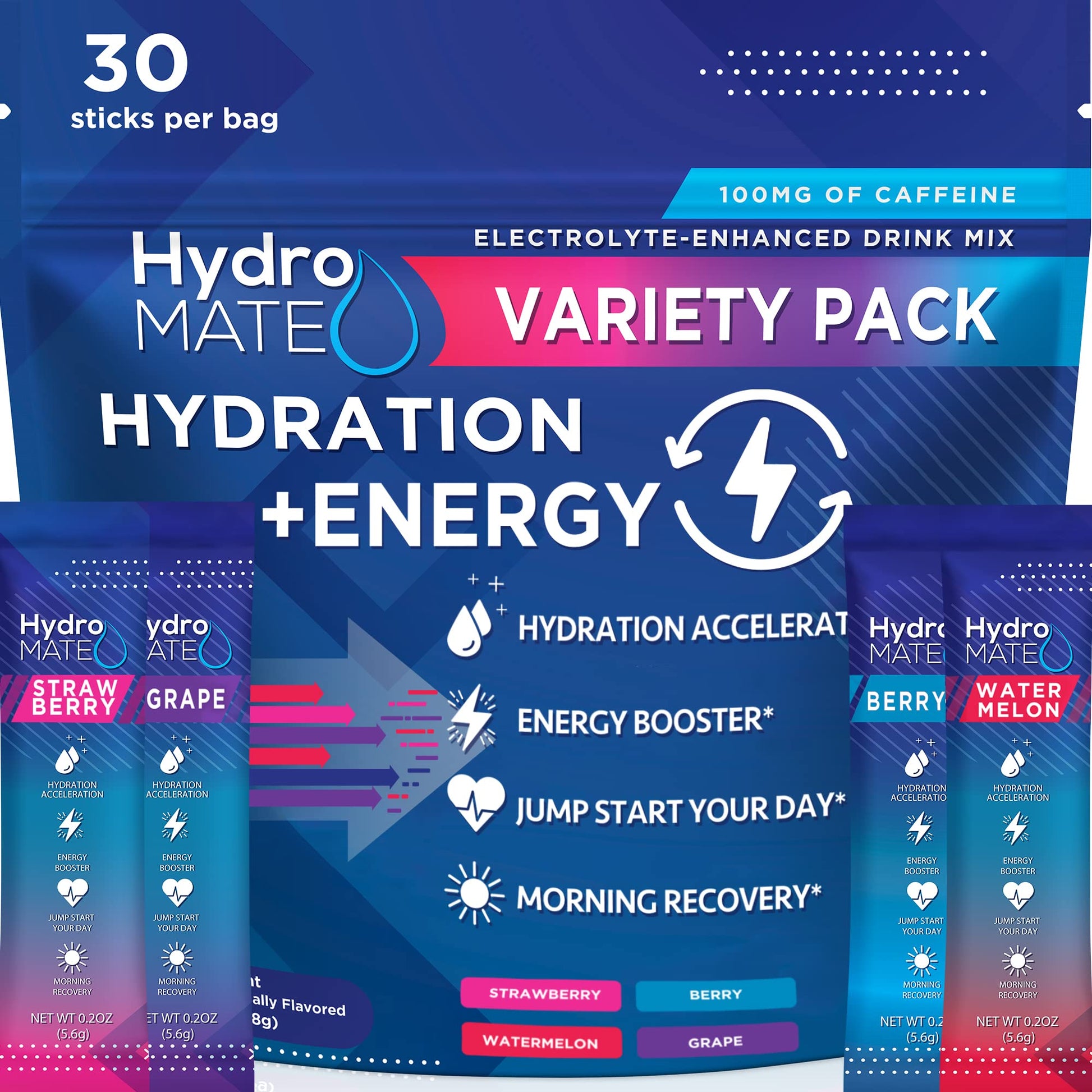 HydroMATE Electrolytes Powder Drink Mix Packets Hydration Accelerator Low Sugar Party Favors for Rapid Recovery Vitamin C Plu - Maple Wellness Supplements