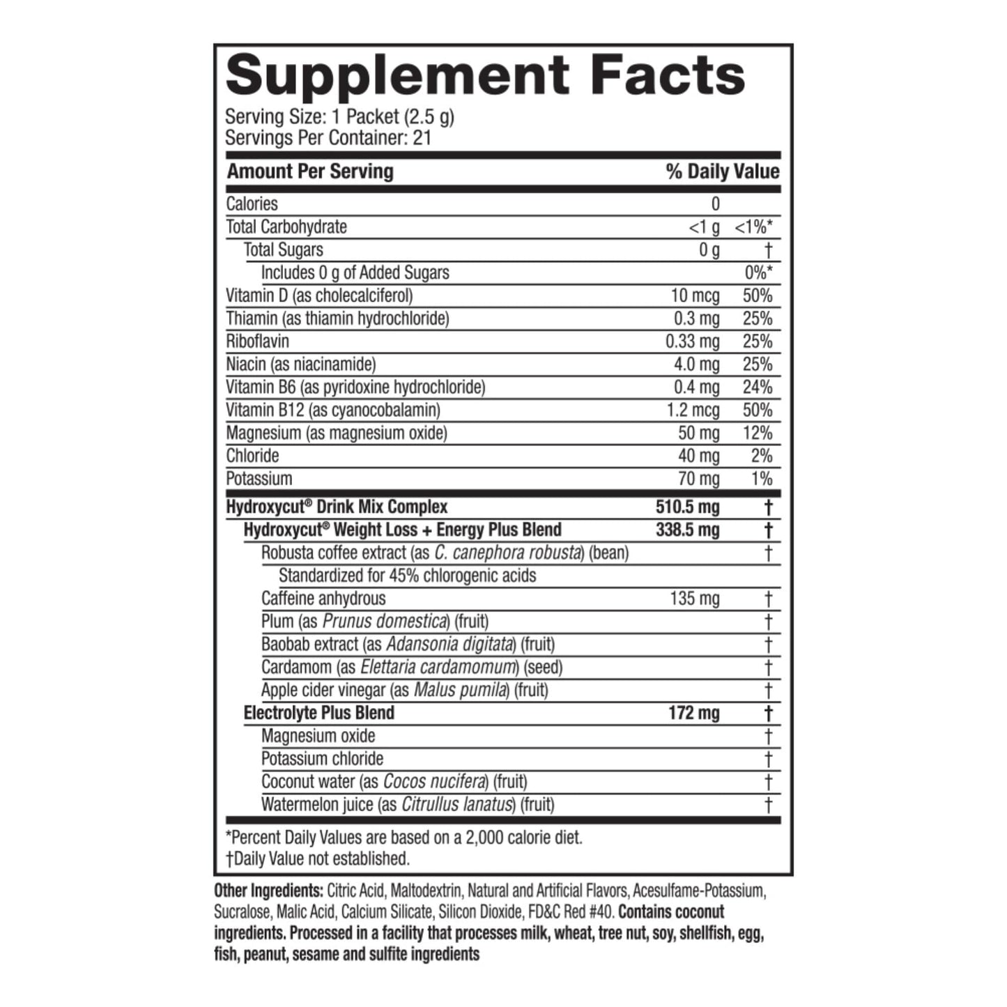 Hydroxycut Drink Mix, Wildberry Blast - 21 Travel-Size Packets - Zero Calories, Zero Sugar - Boost Metabolism, Burn Calories - Maple Wellness Supplements