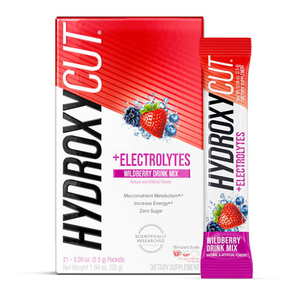Hydroxycut Drink Mix, Wildberry Blast - 21 Travel-Size Packets - Zero Calories, Zero Sugar - Boost Metabolism, Burn Calories - Maple Wellness Supplements