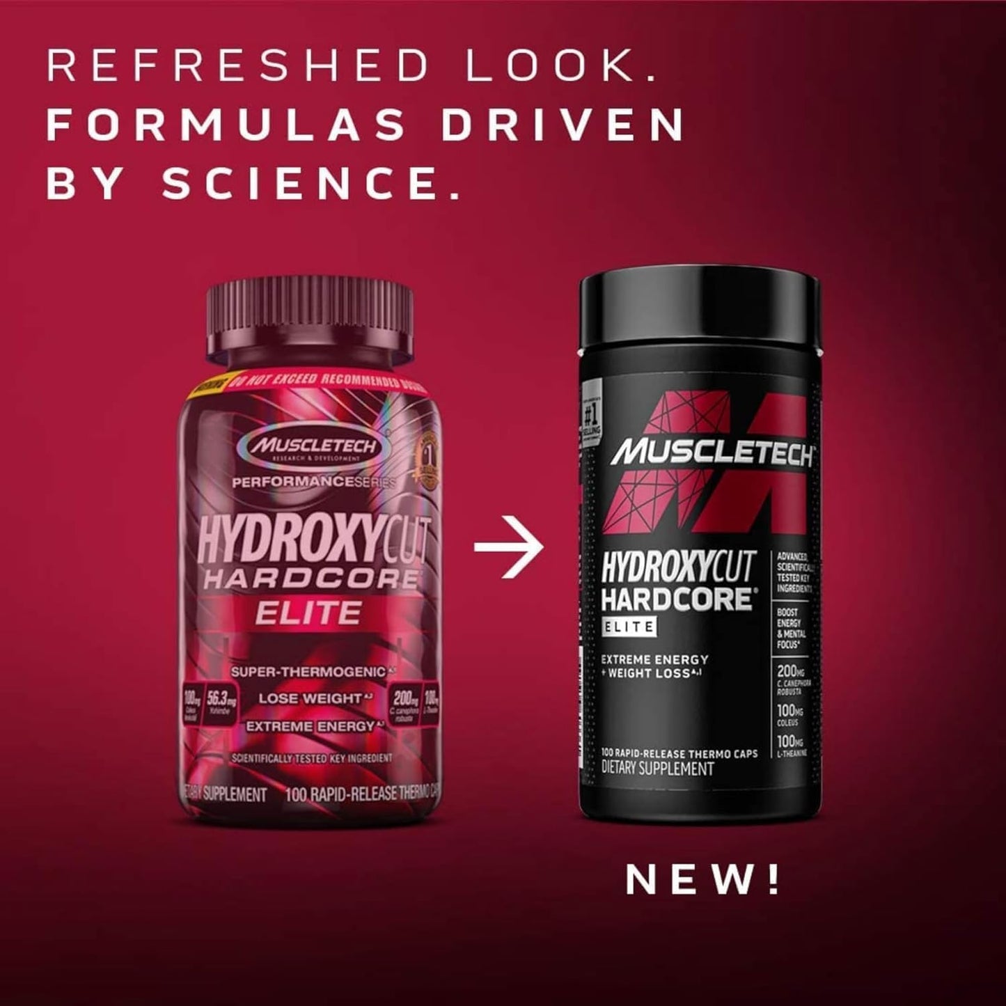 Hydroxycut Hardcore Elite - 100 Rapid-Release Thermo Caps - Energy & Focus - for Men & Women - 50 Servings (Pack of 2) - Maple Wellness Supplements